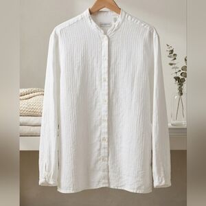 Liz Claiborne Sport Linen White Striped Button Down Shirt Size XL